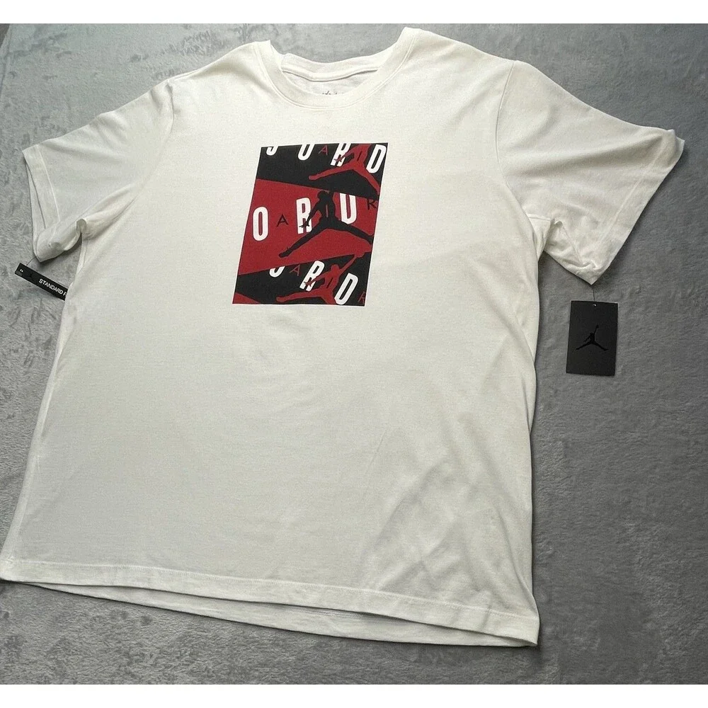 Nike Men's Jordan AIR T-Shirt White/Crimson/Black 2XL NWT